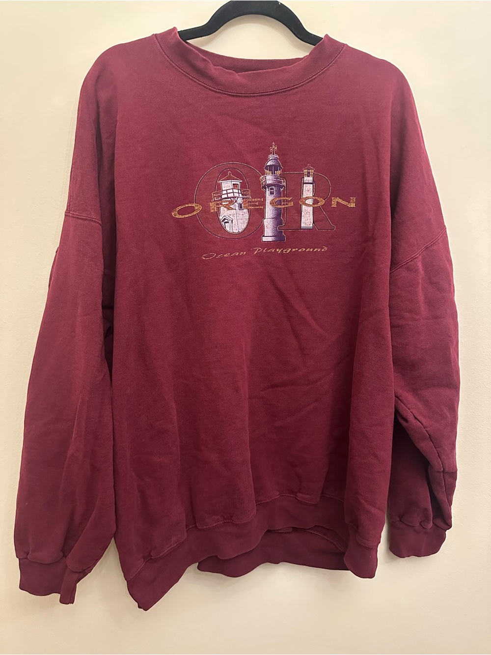 Vintage Y2K Hanes Oregon Ocean Playground Lighthouse Cotton Sweatshirt 2XL Comfy
